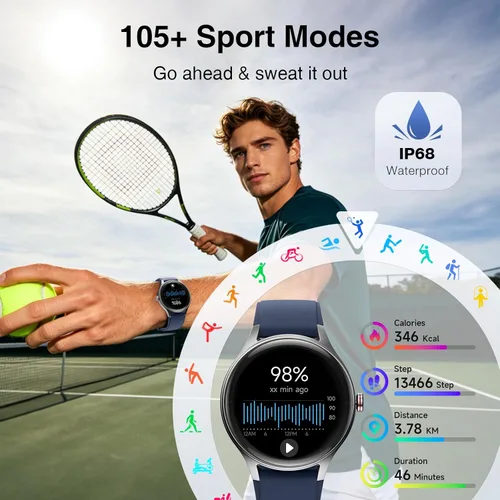 Miniatura 4 de Fitpolo Reloj inteligente para hombres y mujeres, Android iPhone, rastreador de actividad física HD de 1.27 pulgadas con llamadas y respuesta