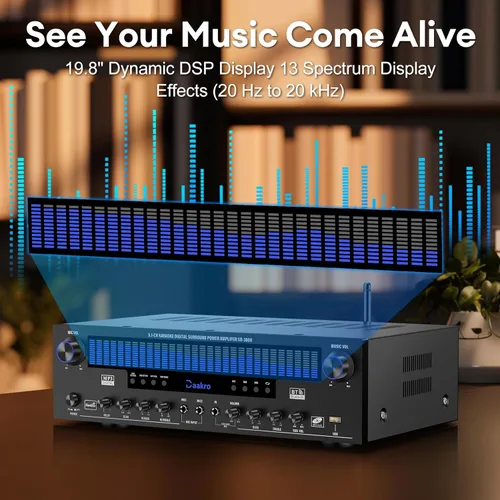 Miniatura 2 de Daakro Receptores estéreo amplificador de audio para el hogar con pantalla DSP, 300 W de potencia nominal 5.1 canales receptor Bluetooth