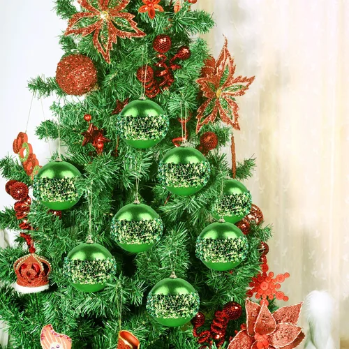 Miniatura 8 de Juego de 4 bolas de adorno de Navidad verdes, juego de 4 bolas de adorno de Navidad rojas inastillables para árboles de Navidad, bodas, fiestas