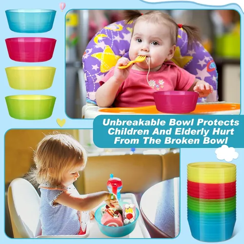 Miniatura 6 de Dandat 96 cuencos de plástico para niños de 14 onzas de colores brillantes, cuencos pequeños de cereales aptos para lavavajillas, microondas