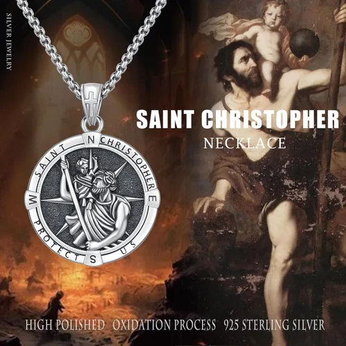 Miniatura 29 de Collar con colgante de plata de ley 925 con medalla de San Patrón, joyería religiosa para hombres y mujeres, con cadena de acero inoxidable 316L