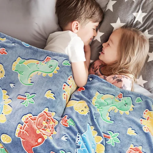 Miniatura 2 de Gdindff Bonita manta infantil que brilla en la oscuridad con diseño de dinosaurio para niños, de franela que brilla en la cama, sofá, sofá, manta