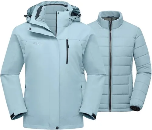 Miniatura 11 de Wantdo - Chaqueta impermeable 3 en 1 para mujer, abrigo de invierno cálido, resistente al viento, chaqueta de snowboard con capa de puffer