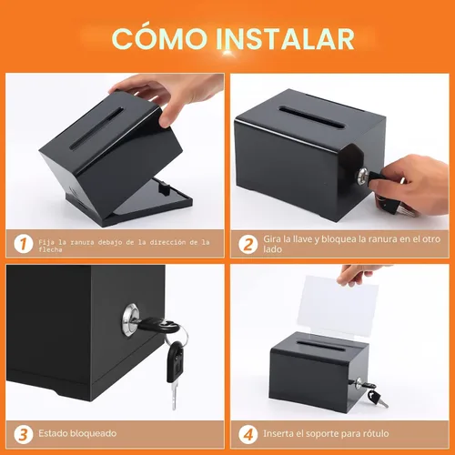 Miniatura 6 de KYODOLED Caja negra para donaciones para recaudación de fondos, caja de sugerencias con cerradura y llave, caja de rifas para boletos con soporte