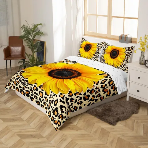 Miniatura 2 de Erosebridal Funda de edredón de leopardo, juego de cama de girasol, diseño abstracto de piel de guepardo para niños, niñas y mujeres, hombre, funda