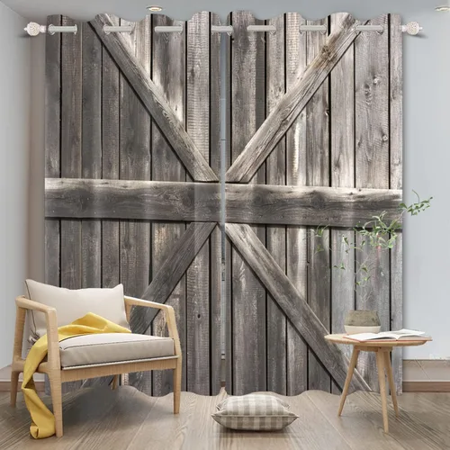 Cortinas rústicas para ventana de puerta de granero, puerta de madera gris, puerta de garaje, tratamiento de ventana para sala de estar, dormitorio,