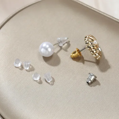 Miniatura 5 de Nkwuire 12 Estilos 600 Piezas Respaldos de Aretes para Pendientes, Respaldos de Aretes de Plástico Transparente Hipoalergénicos de Metal Caucho