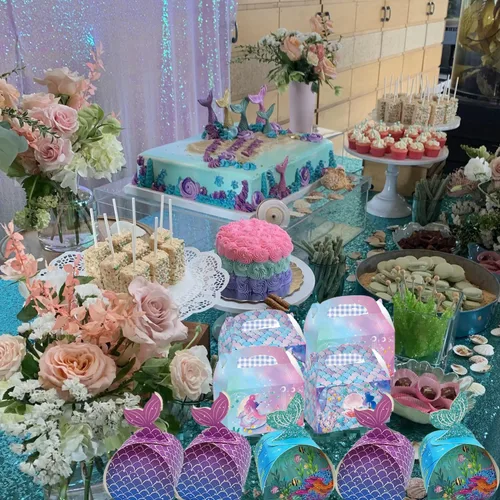 Miniatura 5 de Paquete de 28 cajas de regalo de fiesta de sirena, bolsas de regalo de papel, cajas de regalo de dulces de golosinas, suministros de fiesta temática