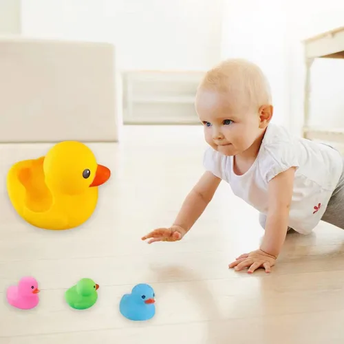 Miniatura 3 de Juguetes de pato de baño, 4 piezas, flotador y chirriante de goma para bebés y niños pequeños, juguete de bañera y ducha (colorido)