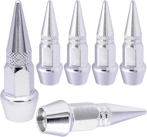 Miniatura 74 de 4 piezas de tapas de válvula de rueda con estilo púas, cubiertas universales de válvula de rueda de aleación de aluminio a prueba de polvo