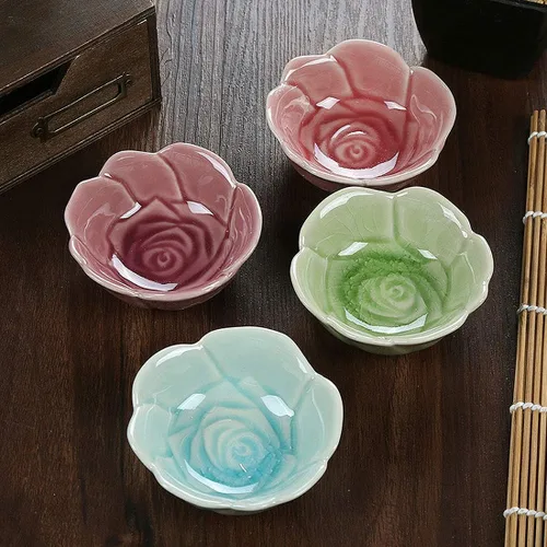 VanEnjoy 4 piezas de esmalte colorido patrón de flores de cerámica salsa de soja cuencos de inmersión platos aperitivos platos platos platos