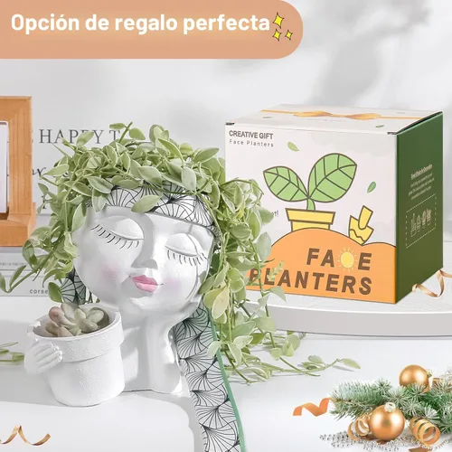 Miniatura 5 de vomiceak Macetas de Cara con Forma de Cabeza, Macetas para Plantas de Interior - Macetas Dobles Lindas para Flores y Suculentas con Agujeros