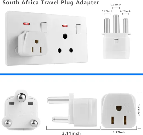 Miniatura 3 de Adaptador de enchufe de viaje de Sudáfrica, adaptador de enchufe de Sudáfrica, adaptador de enchufe de 3 clavijas seguro a tierra EE. UU. a