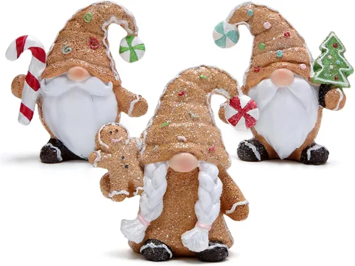Hodao Decoraciones Navideñas de Gnomos de Pan de Jengibre Juego de Tres - Encantadora Decoración Navideña para el Hogar Interior - Regalo Divertido