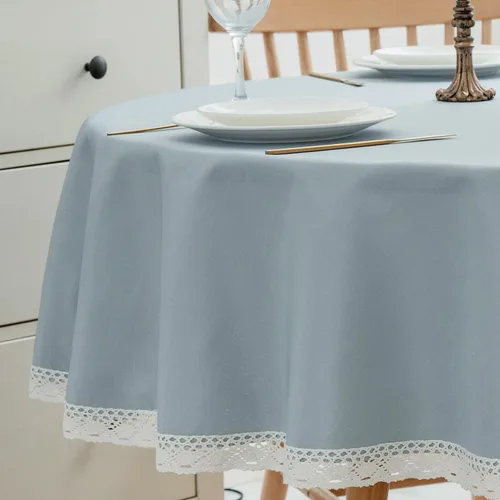 Miniatura 8 de EHouseHome Mantel de lino sintético con ribete de encaje, impermeable, a prueba de derrames, resistente a las manchas, sin arrugas, a prueba