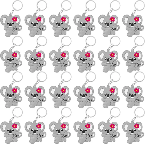 CiciBear Paquete de 24 llaveros de koala para decoración de fiesta temática de koala, amante de los animales, cumpleaños de niños, baby shower