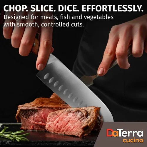 Miniatura 6 de DaTerra Cucina - Cuchillo Santoku de 7 pulgadas - Cuchillo de cocina profesional de acero alemán con mango ergonómico de palisandro, afilado