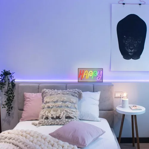 Miniatura 5 de Letreros de Neón Felices, Luz de Letrero de Neón de Pie Decoración LED Alimentada por USB Acrílico Hecho a Mano Letrero Publicitario Luz Nocturna