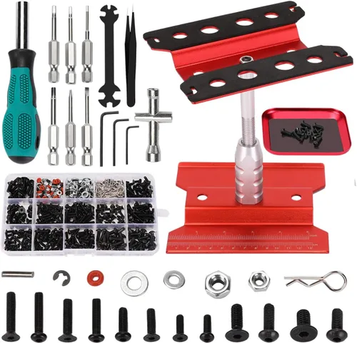 Miniatura 7 de Soporte de trabajo de reparación de automóviles a control remoto, 532 piezas, kit de tornillos de reparación RC con rotación de 360 grados, Negro