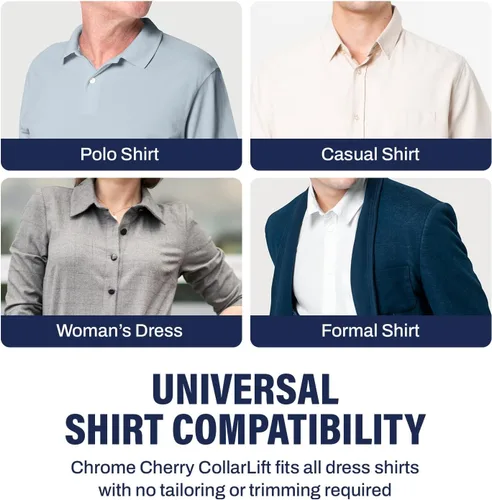 Miniatura 4 de Chrome Cherry CollarLift Cuello adhesivo con solapa para camisas de vestir de hombre El cuello de camisa discreto y desechable se mantiene