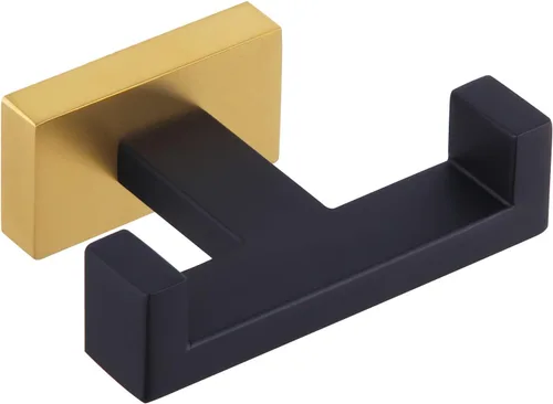 Miniatura 18 de APLusee Paquete de 2 ganchos dobles para toallas de baño, soporte cuadrado de doble capa de acero inoxidable sólido, moderno para baño y cocina, Oro