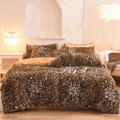 Miniatura 8 de Mengersi Funda de edredón con estampado de leopardo, tamaño individual, funda de edredón de piel sintética lanuda y esponjosa, funda de edredón
