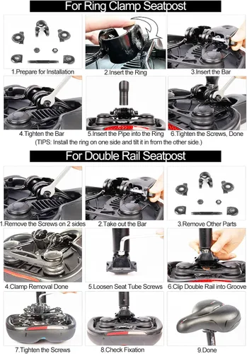 Miniatura 7 de TOPCABIN Asiento cómodo para bicicleta con doble bola de absorción de golpes, espuma viscoelástica gruesa, impermeable, universal, asiento ancho