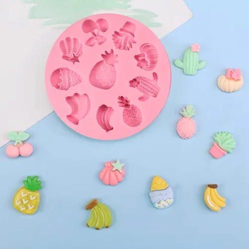 Miniatura 3 de Moldes de fondant de frutas para decoración de pasteles, 2 piezas, mini fresa, piña, plátano, caramelo, chocolate, molde de silicona para cupcakes