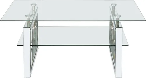 Miniatura 4 de Mesa de café moderna de vidrio para sala de estar, oficina, mesa de centro rectangular de 2 niveles de 39.4 pulgadas con patas espejadas, mesa