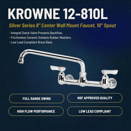 Miniatura 2 de Krowne Silver Series - Grifo de montaje en pared central de 8 pulgadas, boquilla de 10 pulgadas