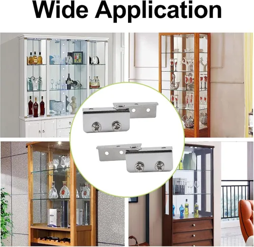 Miniatura 6 de Bisagra de puerta de cristal, 2 pares de bisagras de pivote de puerta de vidrio montadas en el lado de acero, sin marco, abrazadera ajustable, kit
