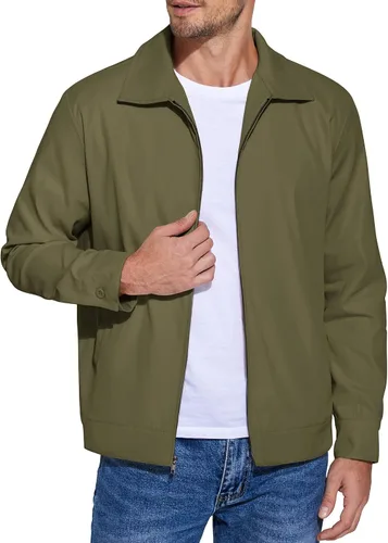Miniatura 13 de COOFANDY Chaqueta ligera con cremallera para hombre Eisenhower para trabajo, oficina, casual, para golf