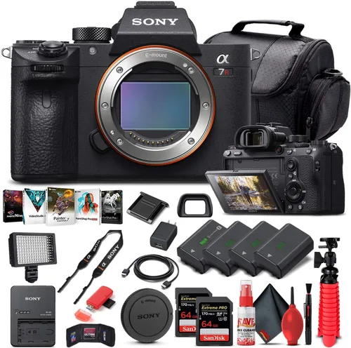 Sony Cámara digital sin espejo Alpha a7R III (solo cuerpo) (ILCE7RM3/B) + 2 tarjetas de memoria de 64 GB + 3 baterías NP-FZ-100 + software de foto