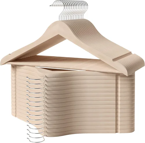Miniatura 15 de StorageWorks Perchas de madera para camisas, chaquetas, pantalones, trajes, suéteres, madera de loto Beige natural