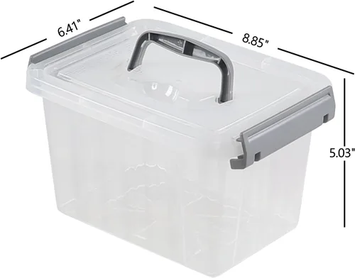 Miniatura 3 de Caja de almacenamiento transparente pequeña de 3.5 cuartos de galón con asa, pequeños contenedores de plástico con tapas, 6 paquetes