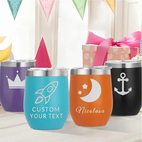 Miniatura 6 de Vaso de vino personalizado para mujer con tapa, grabado personalizado, aislados, de acero inoxidable, texto al vacío, regalos para café, vino, plata