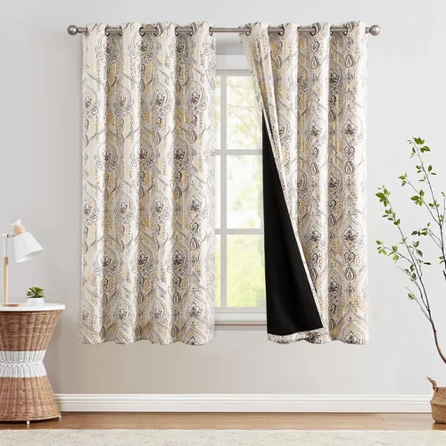 Miniatura 12 de jinchan Cortinas opacas de 90 pulgadas de largo, 2 paneles de medallón de damasco azul, cortinas de ventana para dormitorio, con ojales, aislamiento