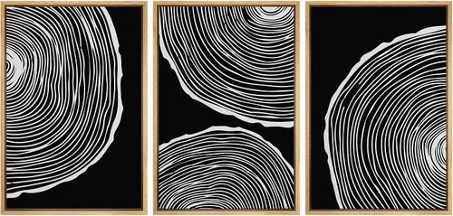 Miniatura 39 de SIGNLEADER Lienzo enmarcado para pared, juego de arte de collage de polígonos retro marrón tostado, ilustraciones con formas abstractas, arte