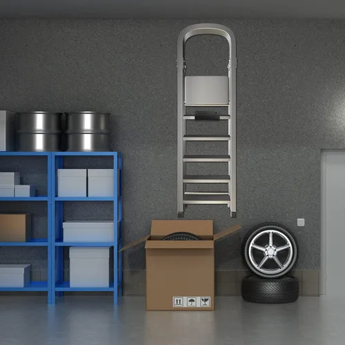 Miniatura 5 de Blulu 4 piezas de escalera de pared para carretilla de acero para garaje, gancho de almacenamiento para carretilla, organizador de almacenamiento