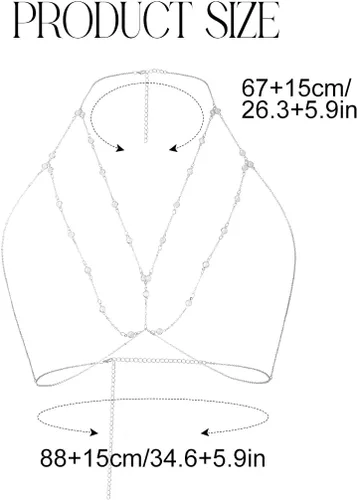 Miniatura 3 de Asooll Brasier bohemio en capas, cadena de cuerpo de cristal brillante, cadena de pecho para playa, BIkini fiesta, club, joyería corporal