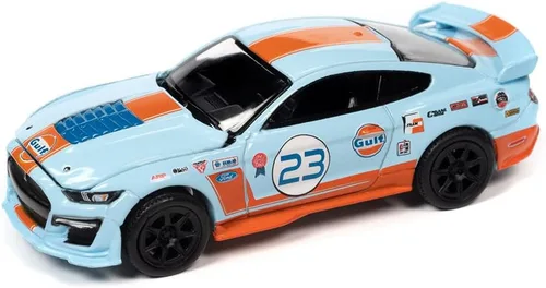 Miniatura 3 de Auto World CP8052 Shelby GT500#23 - Modelo de automóvil fundido a presión a 4800 piezas en todo el mundo 1/64 azul claro con rayas naranjas