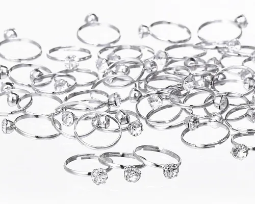 Miniatura 8 de Naler Paquete de 52 anillos plateados para despedida de soltera, anillos de compromiso de diamantes plateados para decoración de mesa de boda