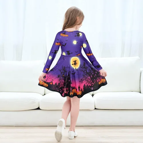 Miniatura 3 de JESKIDS Vestido de manga larga para niñas pequeñas, teñido anudado, unicornio, flamenco, vestido de fiesta con bolsillos