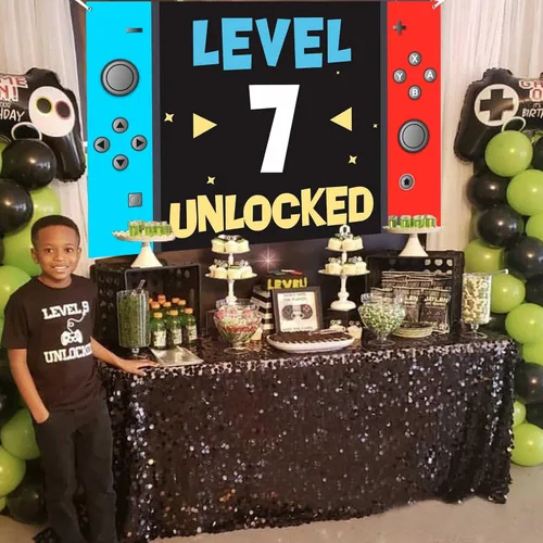 Miniatura 7 de Level 7th Unlocked Happy 7th Birthday Level Up Banner de fondo para cabina de fotos, accesorios de videojuego, decoración temática juvenil