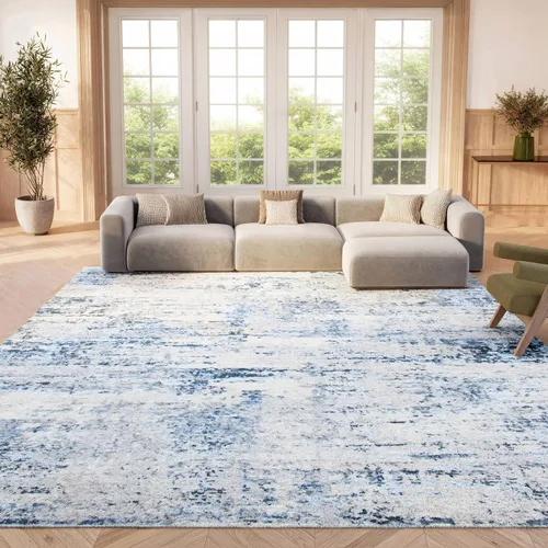 Miniatura 19 de SAFAVIEH Amelia Collection ALA700A - Alfombra decorativa de 2'2" x 4', diseño moderno abstracto, color marfil y azul, no desprende pelusa y de fácil