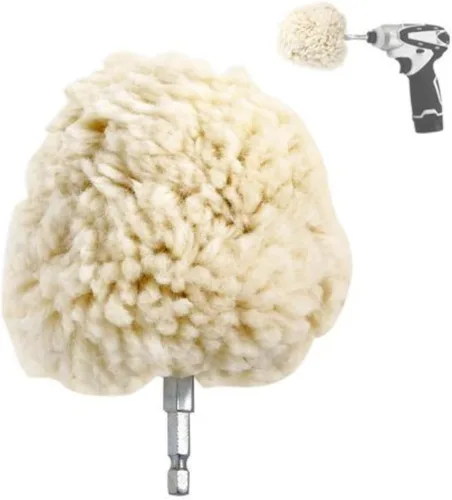 Bola de pulido de lana auténtica jumbo de 4 pulgadas - vástago hexagonal - convierte el taladro eléctrico o el destornillador de impacto en pulidora