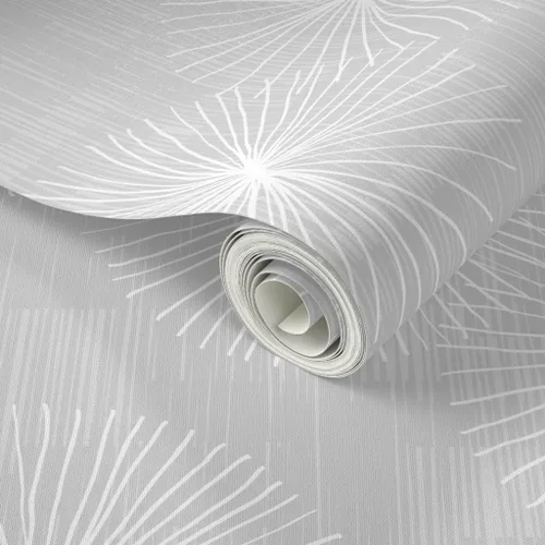 Miniatura 2 de Spoonflower Papel tapiz para despegar y pegar, diseño de diente de león gris claro, blanco, minimalista, círculo, copo de nieve, redondo, mediados