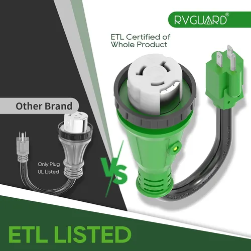 Miniatura 4 de RVGUARD - Cable adaptador de 12” de 50 A a 110 V para caravana con conector de bloqueo, adaptador de corriente eléctrica de NEMA 5-15P a NEMA