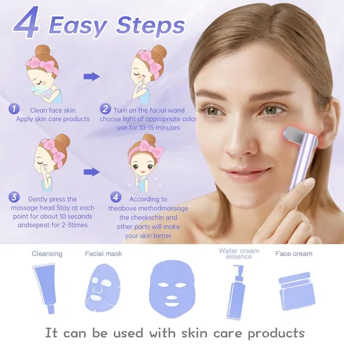 Miniatura 6 de Varita de terapia de luz, terapia de luz roja para cara y cuello, varita facial 7 en 1, varita de belleza LED roja y azul, rejuvenecimiento facial
