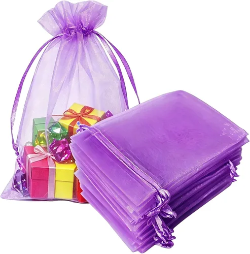Miniatura 35 de 100 bolsas de organza con cordón de regalo para joyas, galletas, malla de tela transparente de 5 x 7 pulgadas, bolsa reciclable duradera para baby